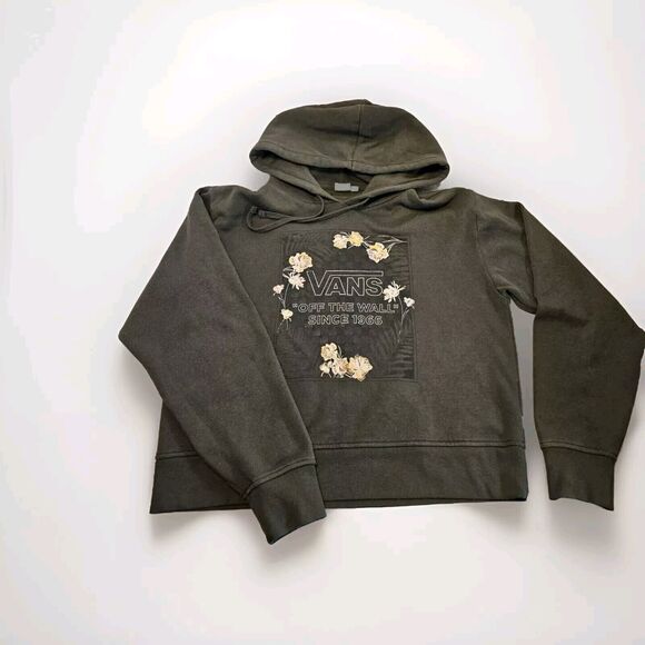 Vans Off The Wall Womens Small Green Floral Graphic Cropped Sweatshirt Hoodie - Picture 1 of 7